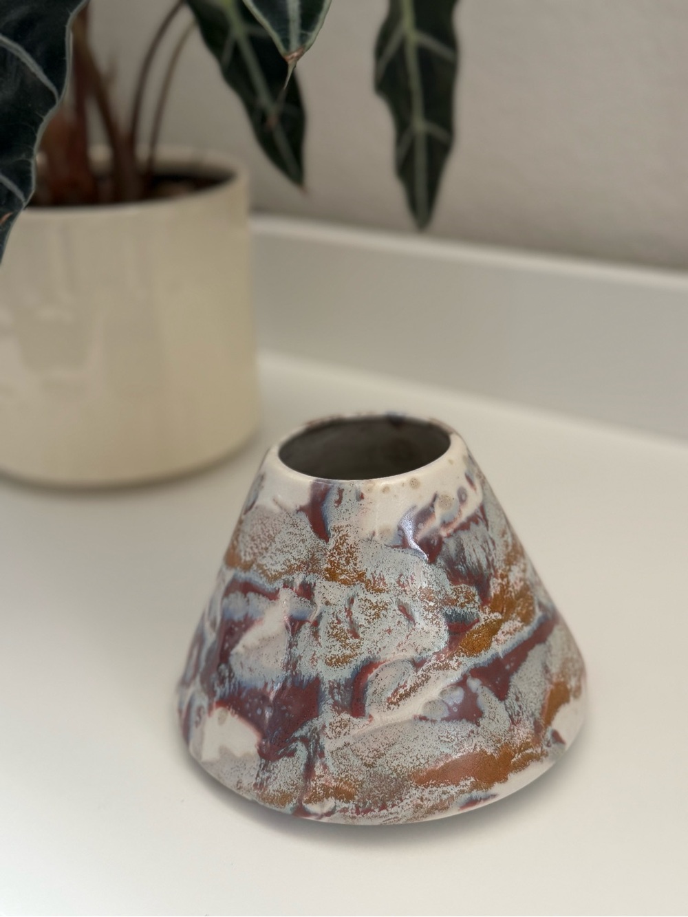 Vintage Kravec Studio Naples Florida Candle Shade Pottery in Rust, Blue, Maroon